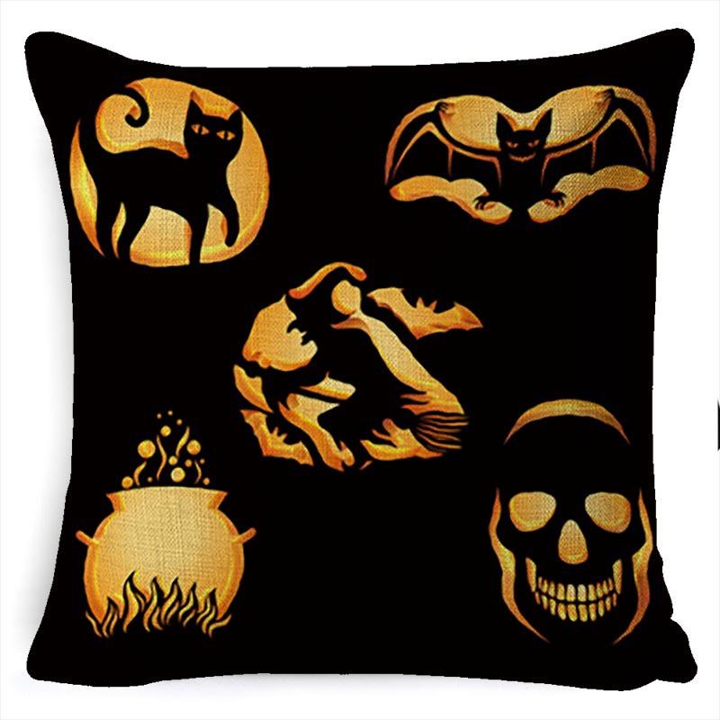 Halloween Pillow Pumpkin Little Witch Horror Cushion Linen Cushion Cover Holiday Party Pillow Cover Bed Backrest