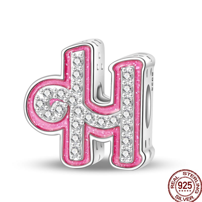 Copper Pink 26 Letters Valentine'S Day Gift Beads Suitable For Pan Original Bracelet Diy Birthday