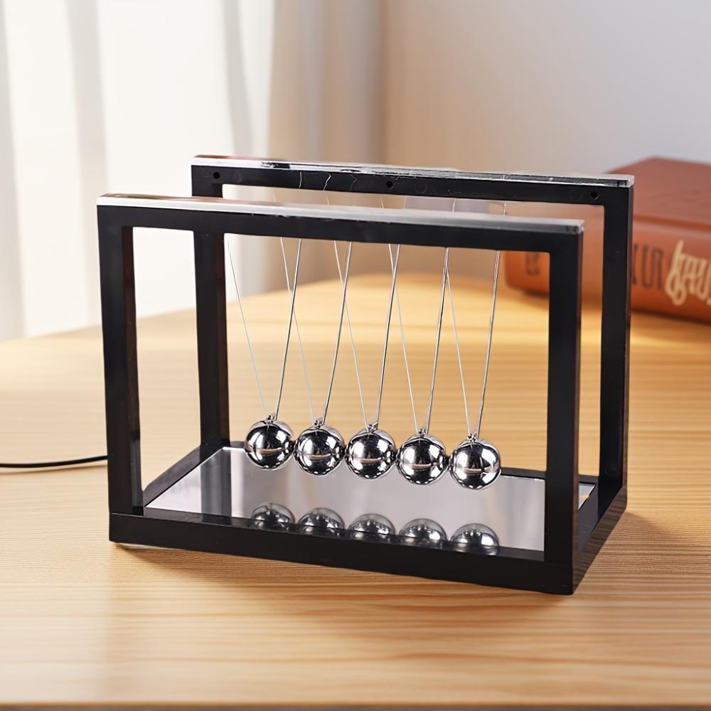 Premium resin Newton cradle sculpture,sleek black frame decor,power-free swing ornament for indoor outdoor display,modern craft for home,office layout
