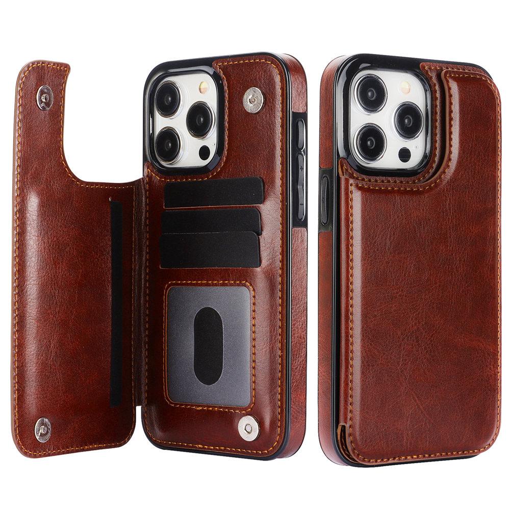 Wallet Double Button Flip Leather Case For iPhone 16e 16 15 14 13 12 11 Pro Max Card Slot Kickstand Cover