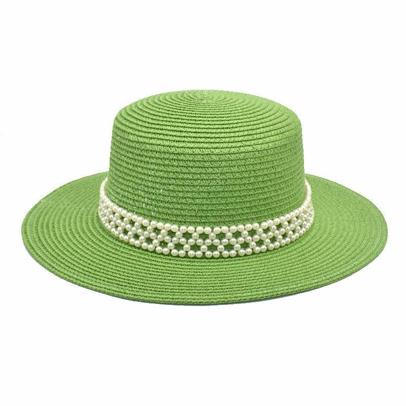 Gras Hut Sommer Neu Perle Flache Oberseite Gras Hut Damen Lässiger Sonnenschutz Hut Prinzessin Zylinder