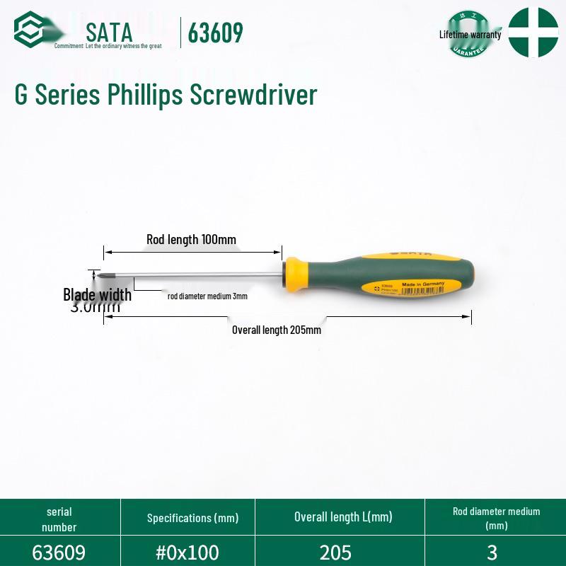 SATA G Series Phillips Screwdriver Set with Strong Magnet - Industrial Grade, High Hardness