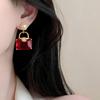 Crimson Pouch Square Pendant Earrings, Retro Fashion Earrings, Light Luxury and Noble Earrings