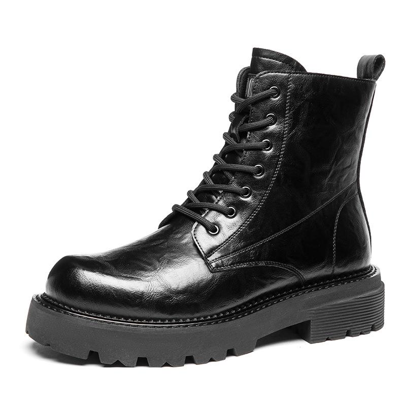 Martin boots men's leather British style tooling boots trendy autumn and winter new high-top velvet leather boots thick-soled thermal cotton