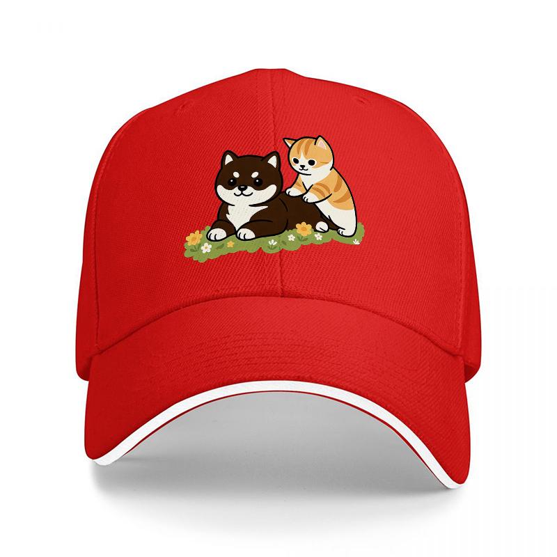 Cute Cat Duo Baseball Cap Black Adjustable Hat with Adorable Feline Design for Cat Lovers Fashionable and Comfortable Headwear