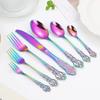 European Style Stainless Steel 4pcs Dinnerware Set - Retro Hollow Design Gold Spoon, Fork and Royal Steak Knife for Home Decor
