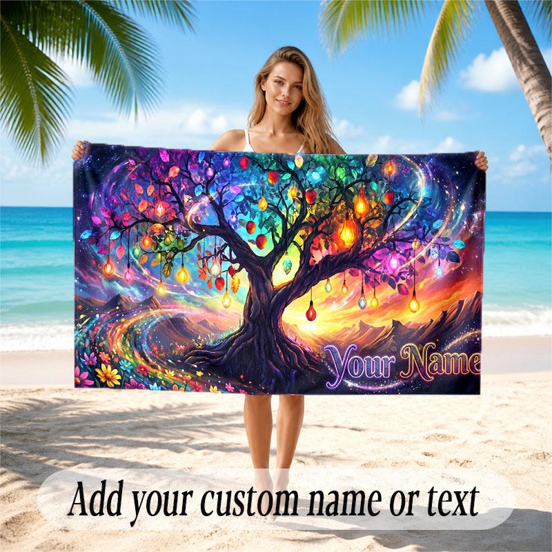 Tree of Life Theme Beach Towel Personalized Custom Name & Text Soft Quick Dry Beach Towel for Swimming Travel