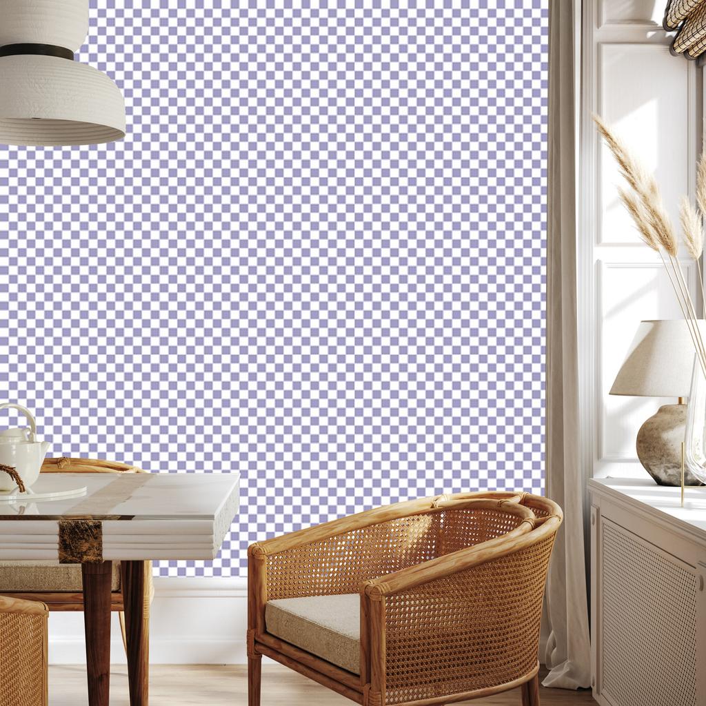 Checkerboard Wallpaper in Blue and Light Gray for Living Room and Bedroom 50x1000