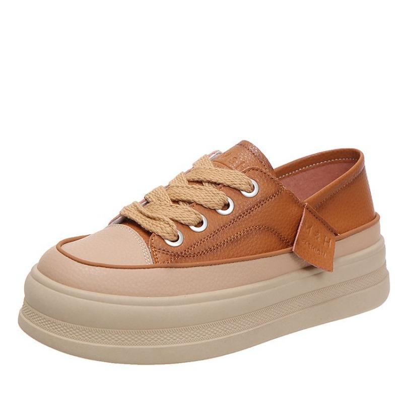 Two Wear White Shoes Women's Season Retro Round Head Sports Women's Shoes Muffin Leather Thick Baseplate Shoes