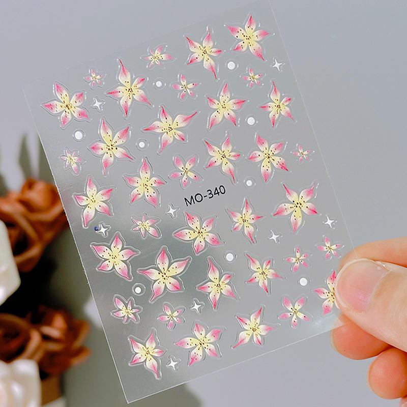 

Sweet Lily Flower Nail Decals Jelly Nail Art Decorations Self Adhesive Engraved Flower Stickers Diy Manicure Accessories розовый