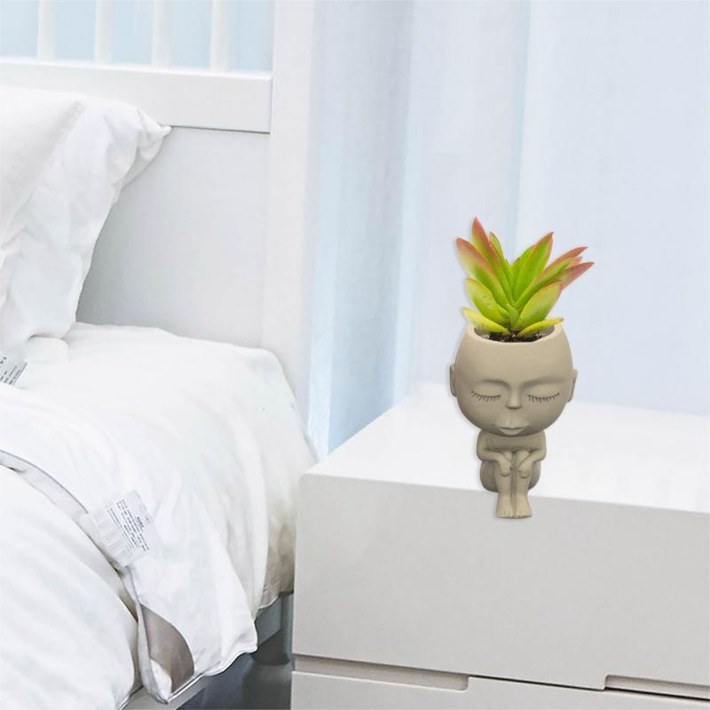 Face Flower Pot Silicone Mold Succulent Planter Concrete Mold Cute Concrete Cement Mold for DIY Pen Holder,Home Decor