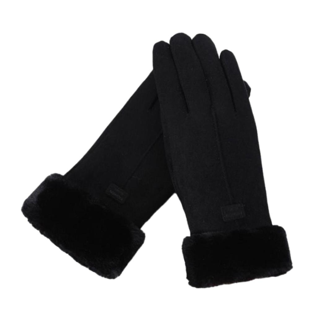 Women Winter Gloves Faux Suede Texting Full Finger Elastic Cuff Touchscreen Thermal
