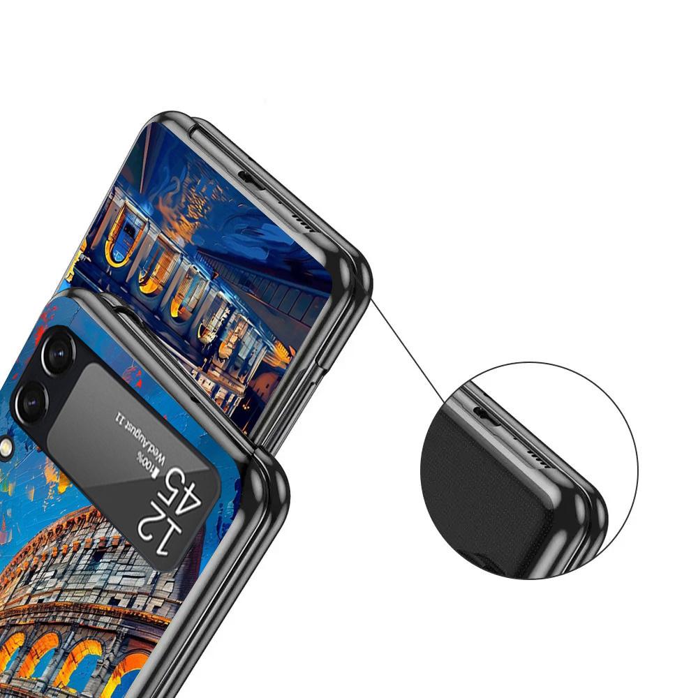Roman Colosseum Black Phone Case For Samsung ZFlip7 ZFlip6 ZFlip5 ZFlip4 ZFlip3 5G Hard Protective Galaxy Z Flip 3 4 5 6 7