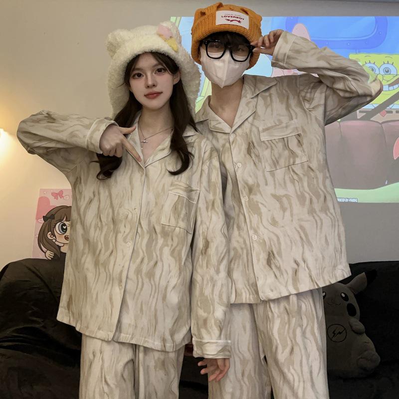 

Весняно-осінні смугасті парні піжами - З довгим рукавом, вільного крою, можна носити на вулиці Women s M