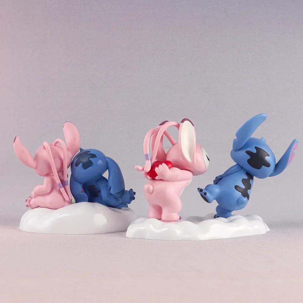 Stitch Anime Figure Angel Couple Doll PVC Car Cute Desktop Ornaments Cake Decoration Model Toys Children's Gifts