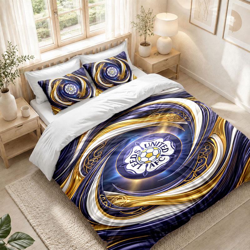 Bedding Set 1 Duvet Cover 2 Pillowcases Leeds United Football Print Bedroom Home Decoration