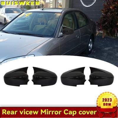 Side Glass Mirror Cover Trim Frame Side Mirror Caps for Honda Civic 2004 2005 Car Carbon Fiber Ox Horn Rearview