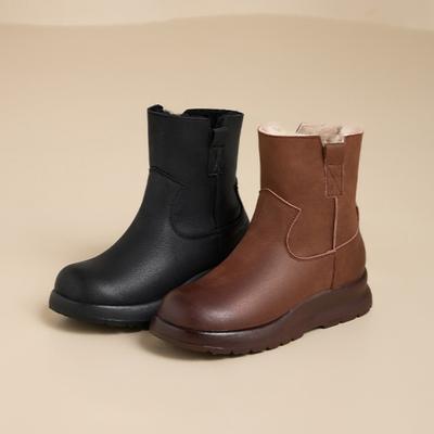 Ankle Boots For Women Leather Retro Snow Boots Women'S Winter New Thickened Warm Cotton Shoes Fur Integrated Women'S Boots
