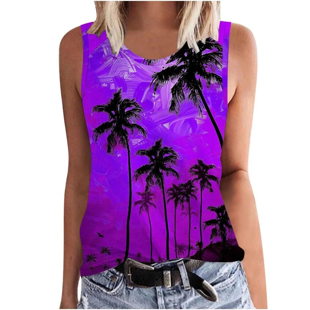 Hawaiian Coconut Tree 3D Printed Women's Summer Round Neck Casual Vest
