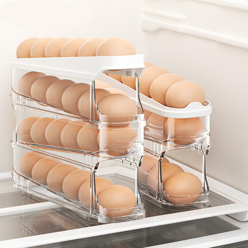 Egg Storage Box Organizer for Refrigerator Rolling Egg Organizer Holder Fridge Storage Organizer Food Storage Container
