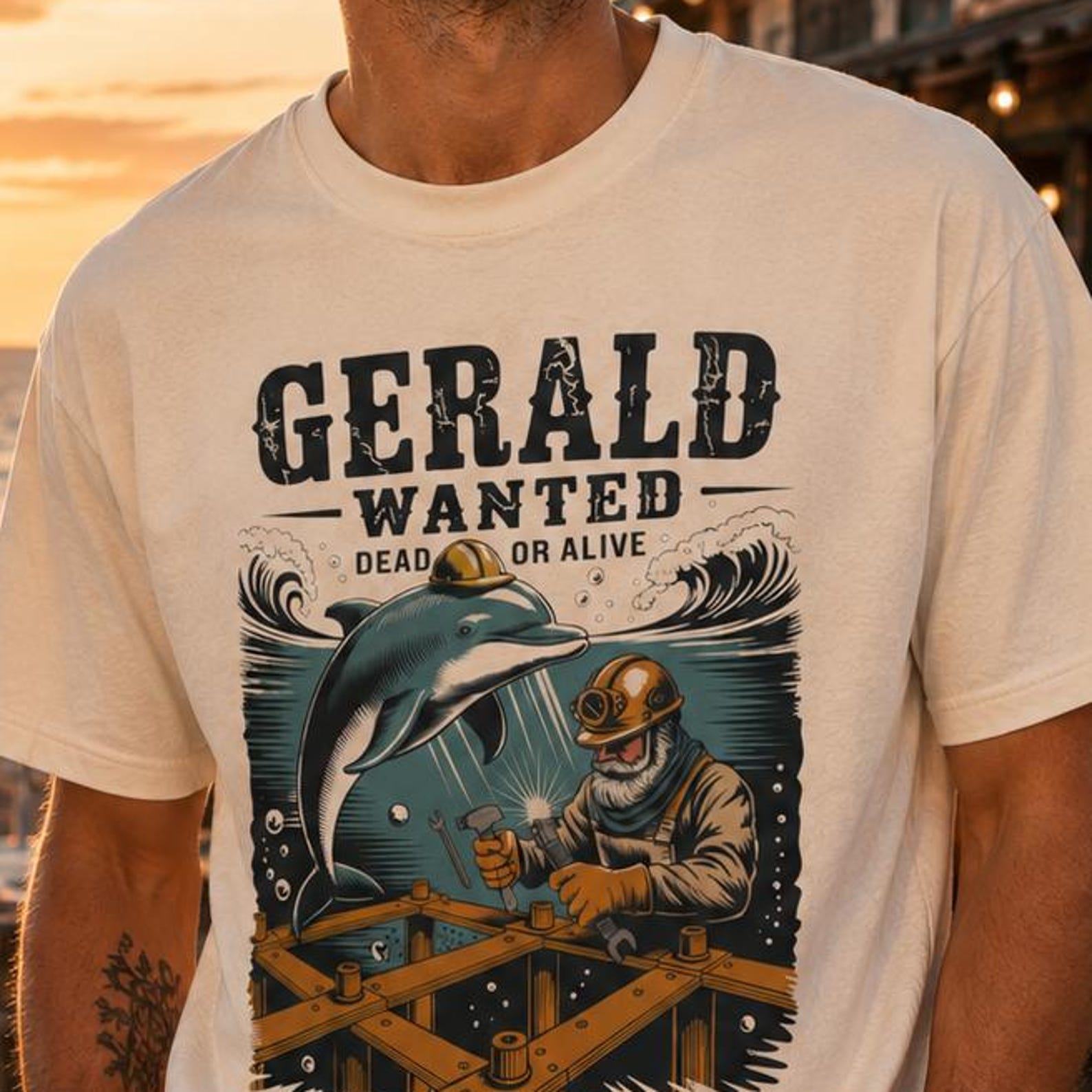 Gerald Wanted Dead or Alive Shirt – Funny Dolphin Diver Tee, Ocean Lover T-Shirt, Custom Marine Graphic Gift M