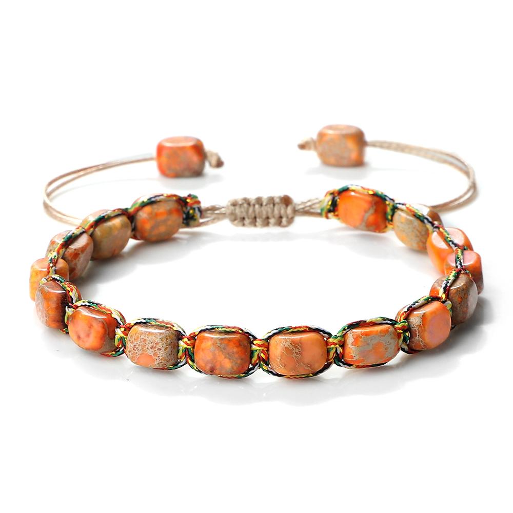 Woven Adjustable Emperor Stones Bracelet 7x5.5mm Rectangle Natural Beaded Stretch Wrap Bangle Fashion Jewelry Gift for Women Men