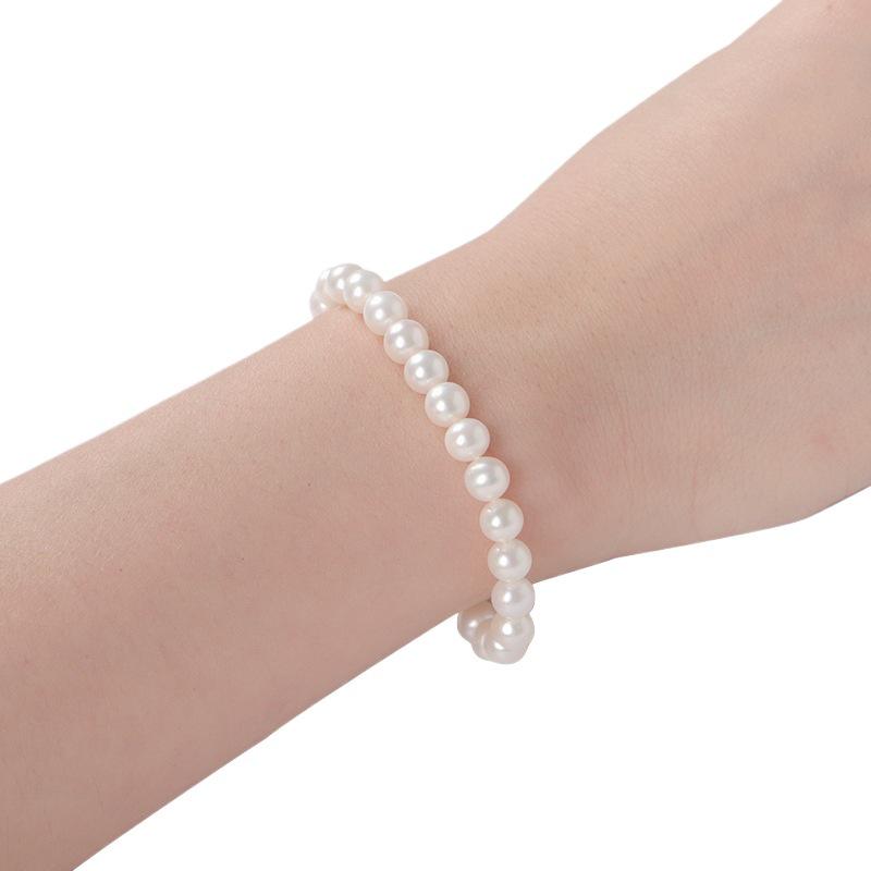 S925 Silver Women's Bracelet with Strong Luster 5-6mm Round Freshwater Pearls
