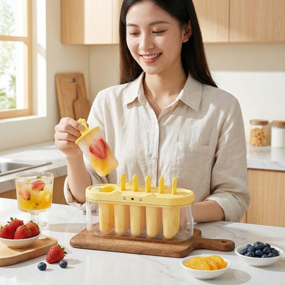 Cartoon Silicone Ice Cream Mold 6 Grids Ice Candy Mold Portable Ice Cream Box  Kitchen