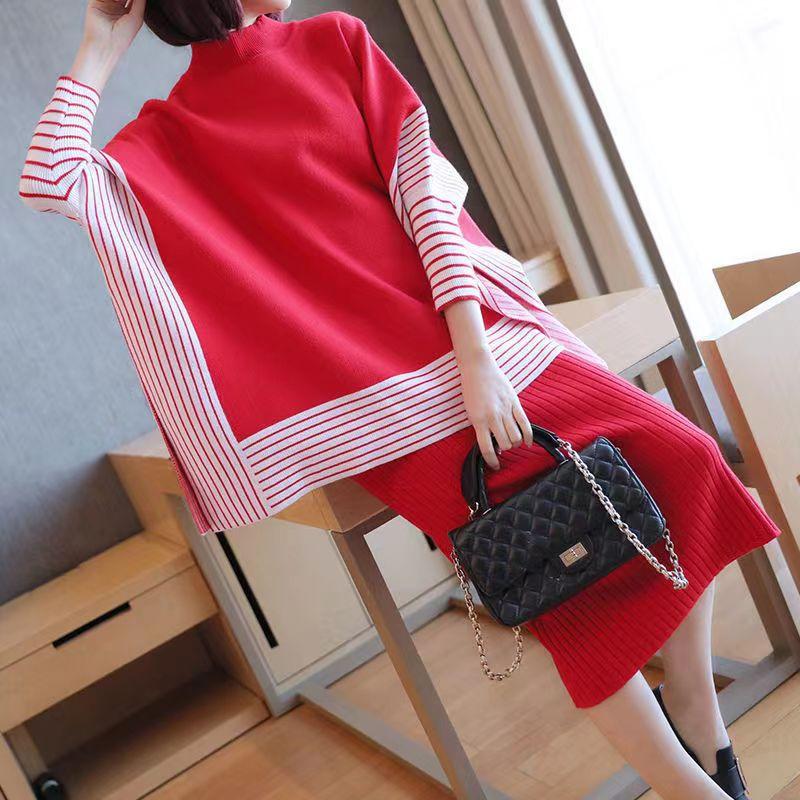 

YYFS Женская мода Повседневный Осень Зима Полосатый Принт Длинный Рукав Полуводолазка Свитера Size: One Size красный