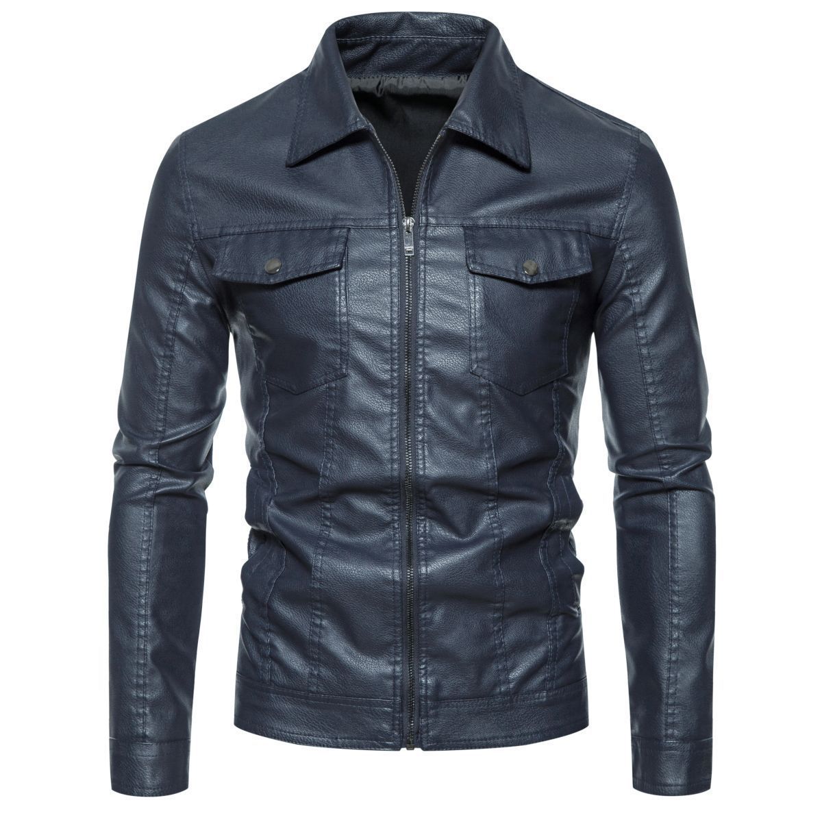 

Осенне-зимняя мужская кожаная куртка с лацканами в американском стиле в стиле ретро, кожаная куртка большого размера, куртка из искусственной кожи XXXXL тёмно-синий
