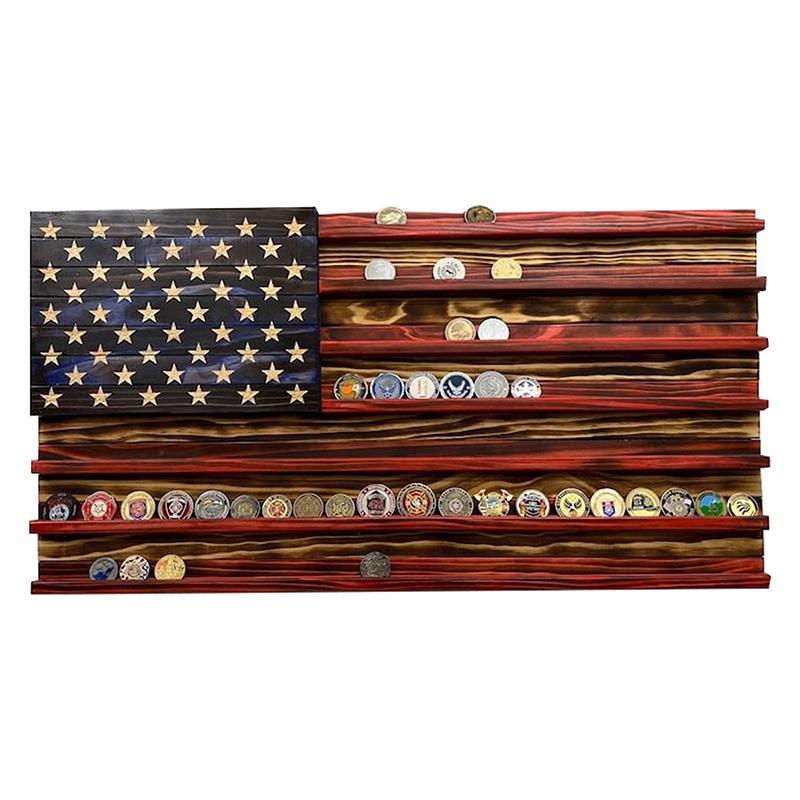 Amerikanische Flagge Challenge Coin Display Holz Münzständer Regal zur Wandmontage Hänge Dekoration Münzhalter Regal Münzdisplay
