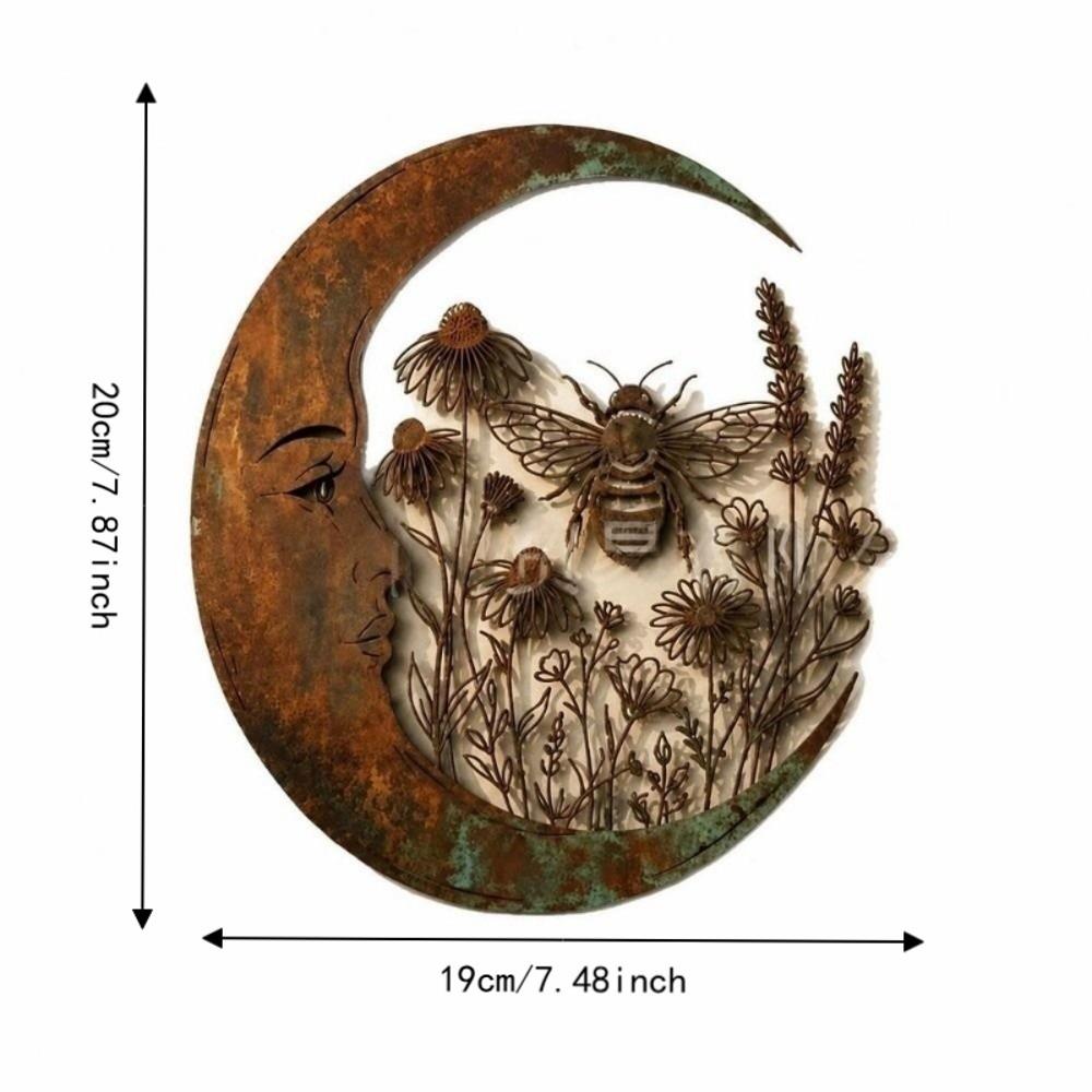 Rustic Dragonfly Moon Wall Decor Weatherproof Retro Dragonfly Wall Decor Elegance Aged Finish Metal Wall Art Patio Decor