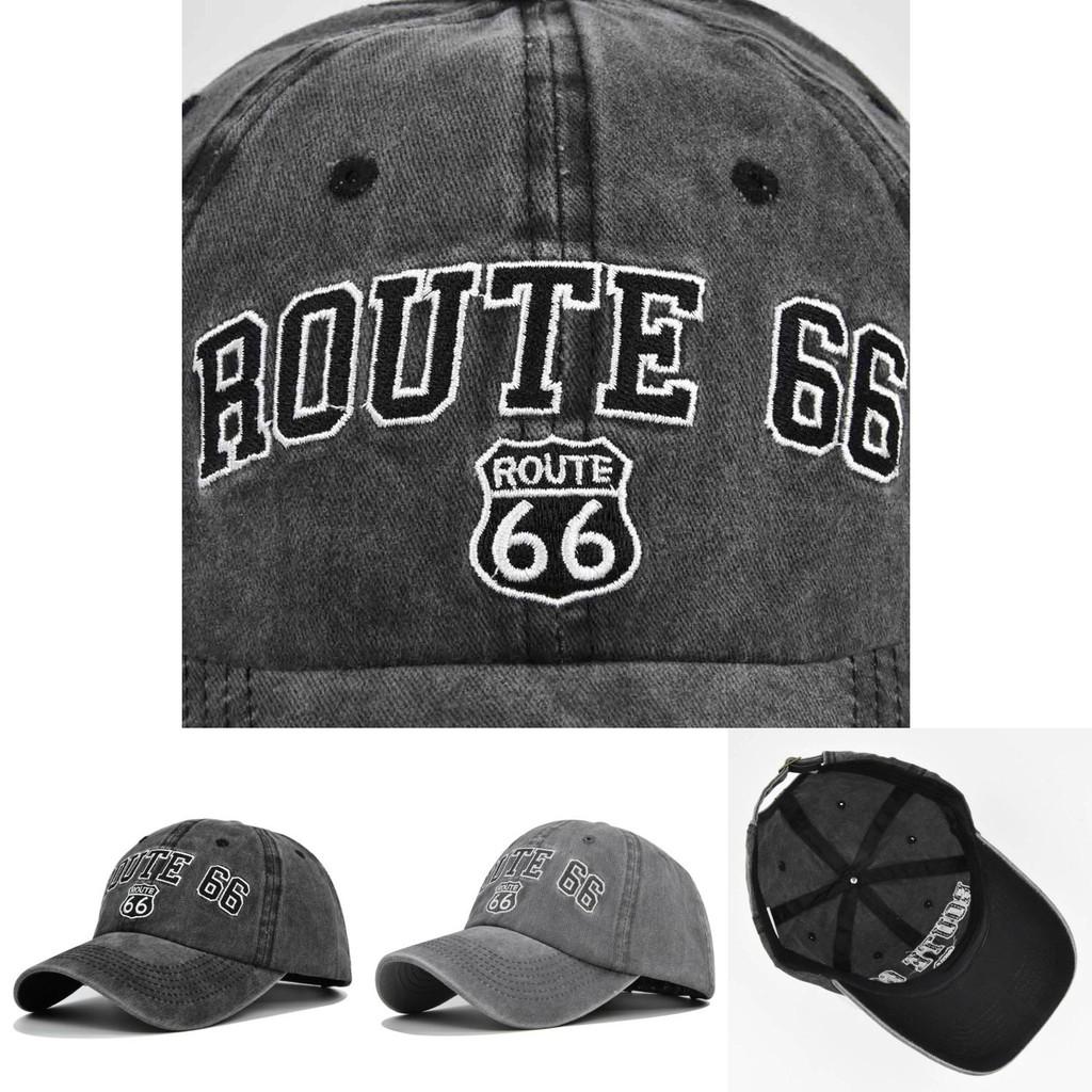 Route 66 Vintage Embroidered Baseball Cap Washed Denim Duckbill Cowboy Hat Sun Hat
