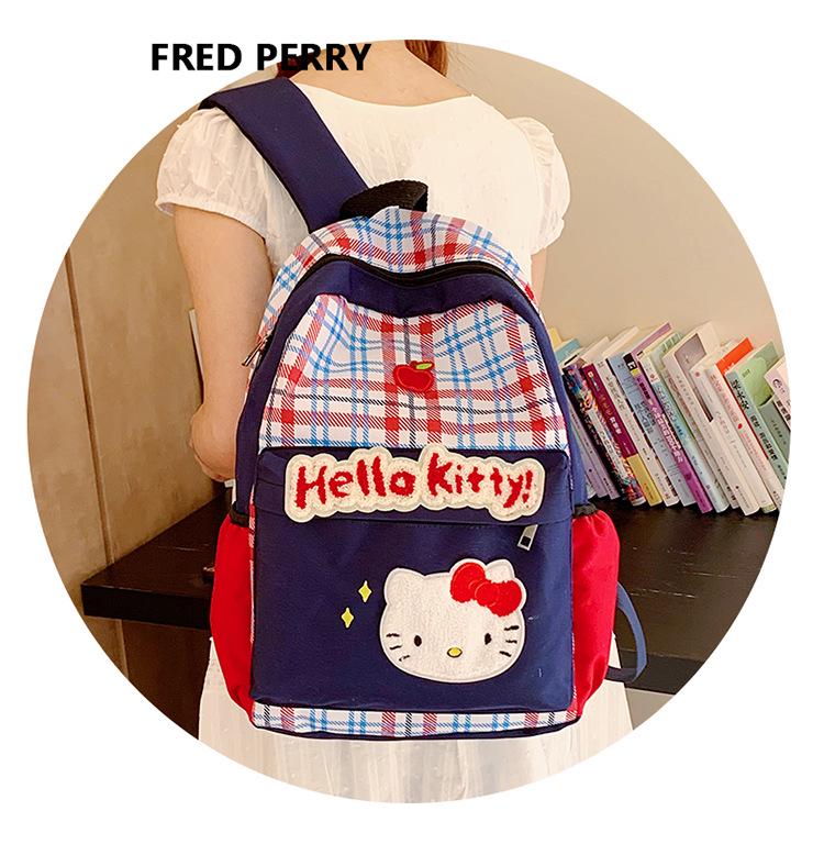 American Girl Retro Blue Plaid Cartoon Backpack for Junior and High School - Large Capacity, Casual Style