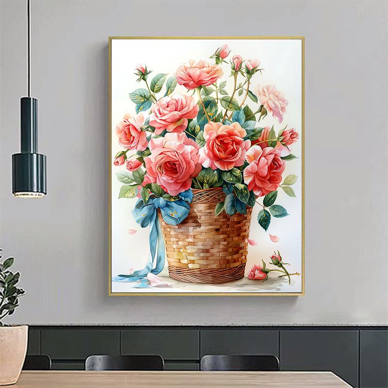 5d DIY Diamond Painting Cross Stitch Rose Flower Basket Diamond Embroidery Mosaic Full Round Drill Home Decor