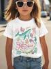 Girl T-Shirt Retro Vacation Colorful Marine Life Beach Print Casual Round Neck Short Sleeve T-Shirt Summer Kids Boys Girls Tops