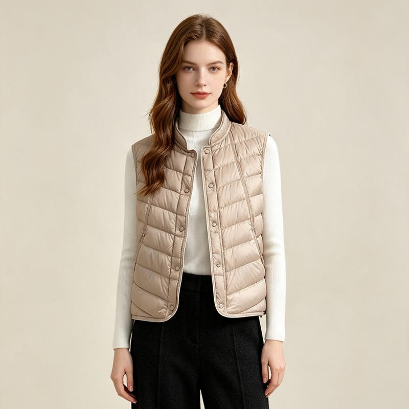 Light down vest women's short stand-up collar white duck down small man stacked inside wearing fashionable outer vest winter