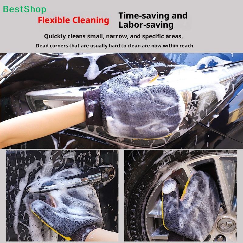 Double-Sided Microfiber Car Wash Mitt, Soft Plush Car Cleaning Glove for Scratch-Free Washing & Detailing