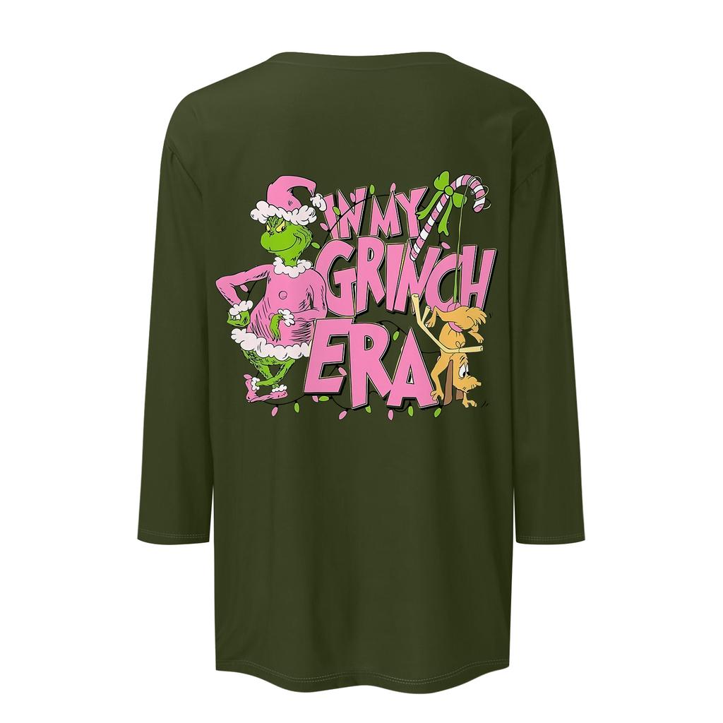 3/4 Sleeve Tops For Women T-Shirt Casual Christmas Print Tops T Shirt Round Neck Pullover Blouse