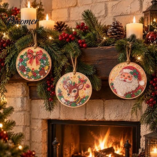 Winter Holiday Crafting Supplies 6 Pcs DIY Christmas Faux Pearl Painting Art Ornaments Kit for Adults, Hanging Decorative Fireplaces Diamond Kits, Gem