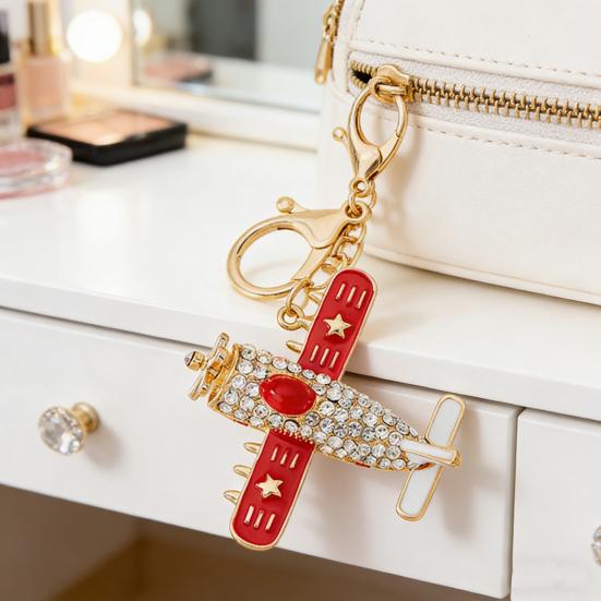 Sparkling Airplane Keychain for Women Girls Cute Rhinestone Airplane Keyring Pendant Handbag Purse Charm for Bag Wallet