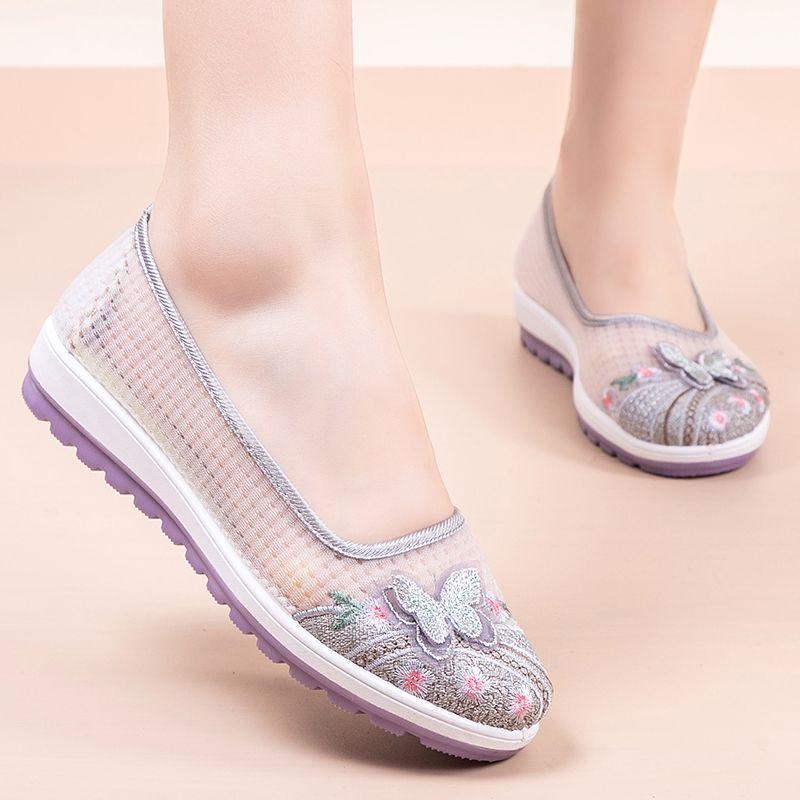 Summer New Shallow Mouth Cloth Shoes Women's Thin Anti Slip Breathable Mesh Shoes
