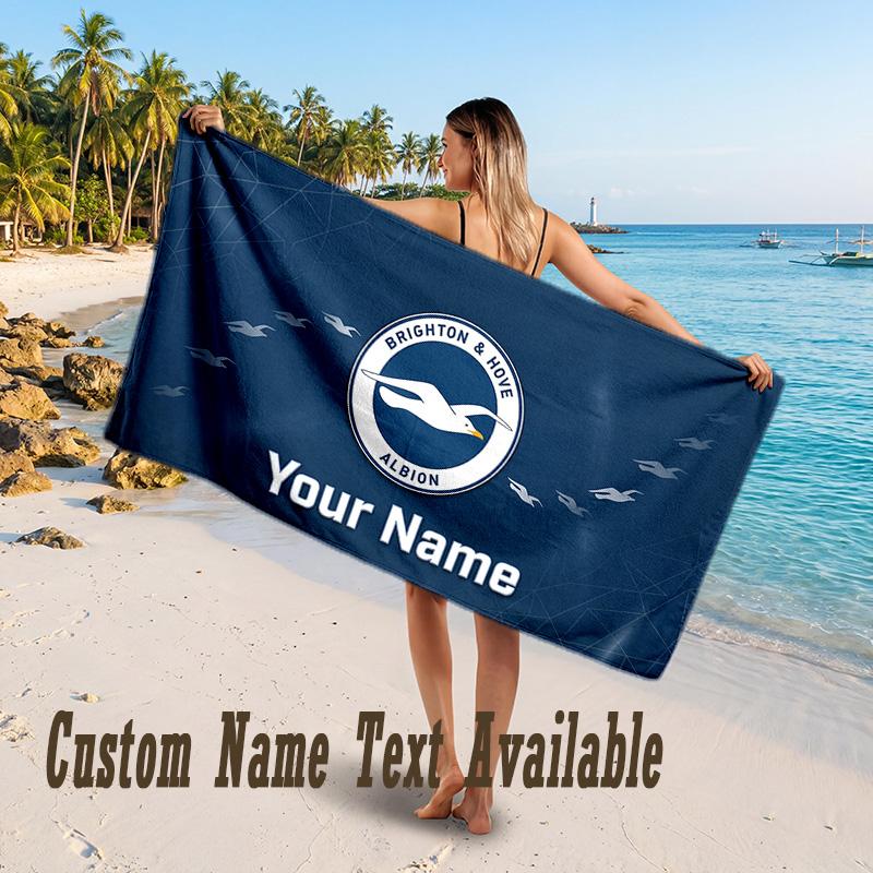 Brighton & Hove Albion Football Design Beach Towel Custom Text Large Towel for Beach Vacation
