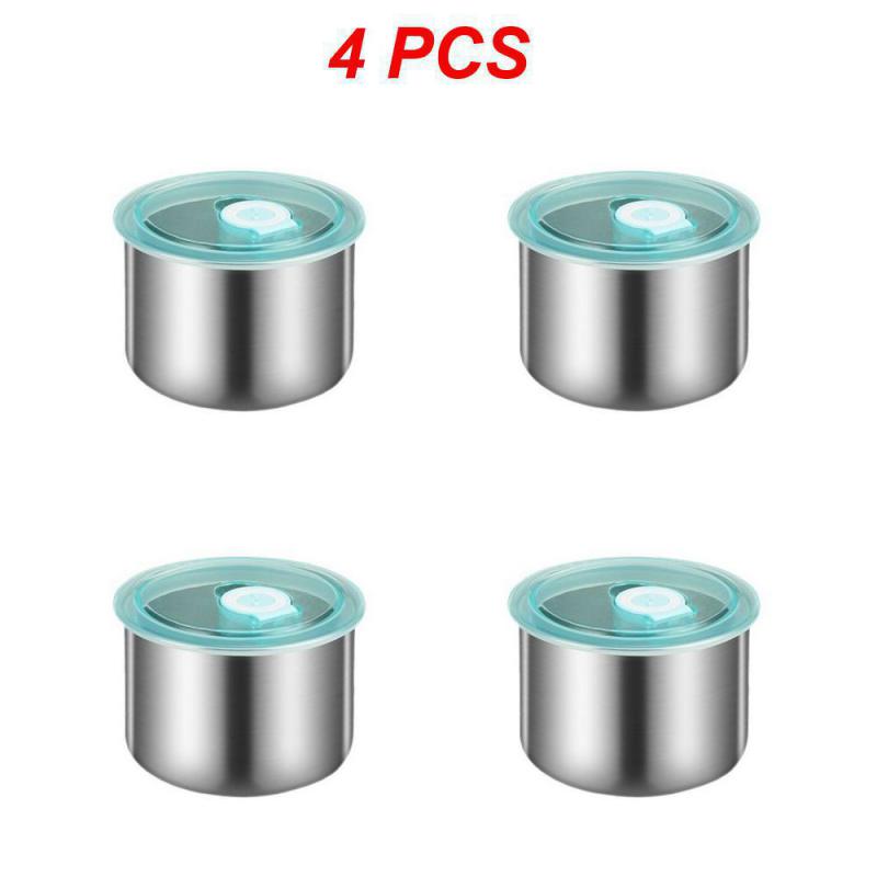 1/4pcs Stainless Steel Fresh-keeping Bowl Lid Round Box Food Refrigerated Fruit Vegetable Fresh-keeping Box 500ml Kitchen Gadget