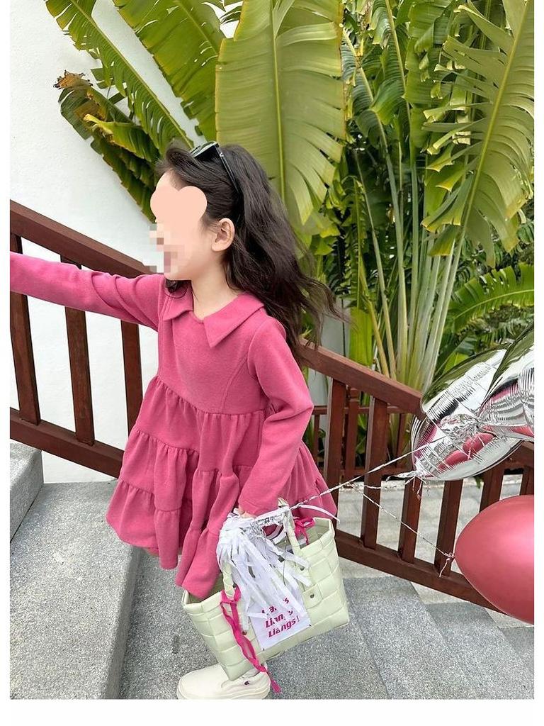 2024 Girls' Spring & Autumn Princess Dress with Korean Doll Collar - New Western Style Trend