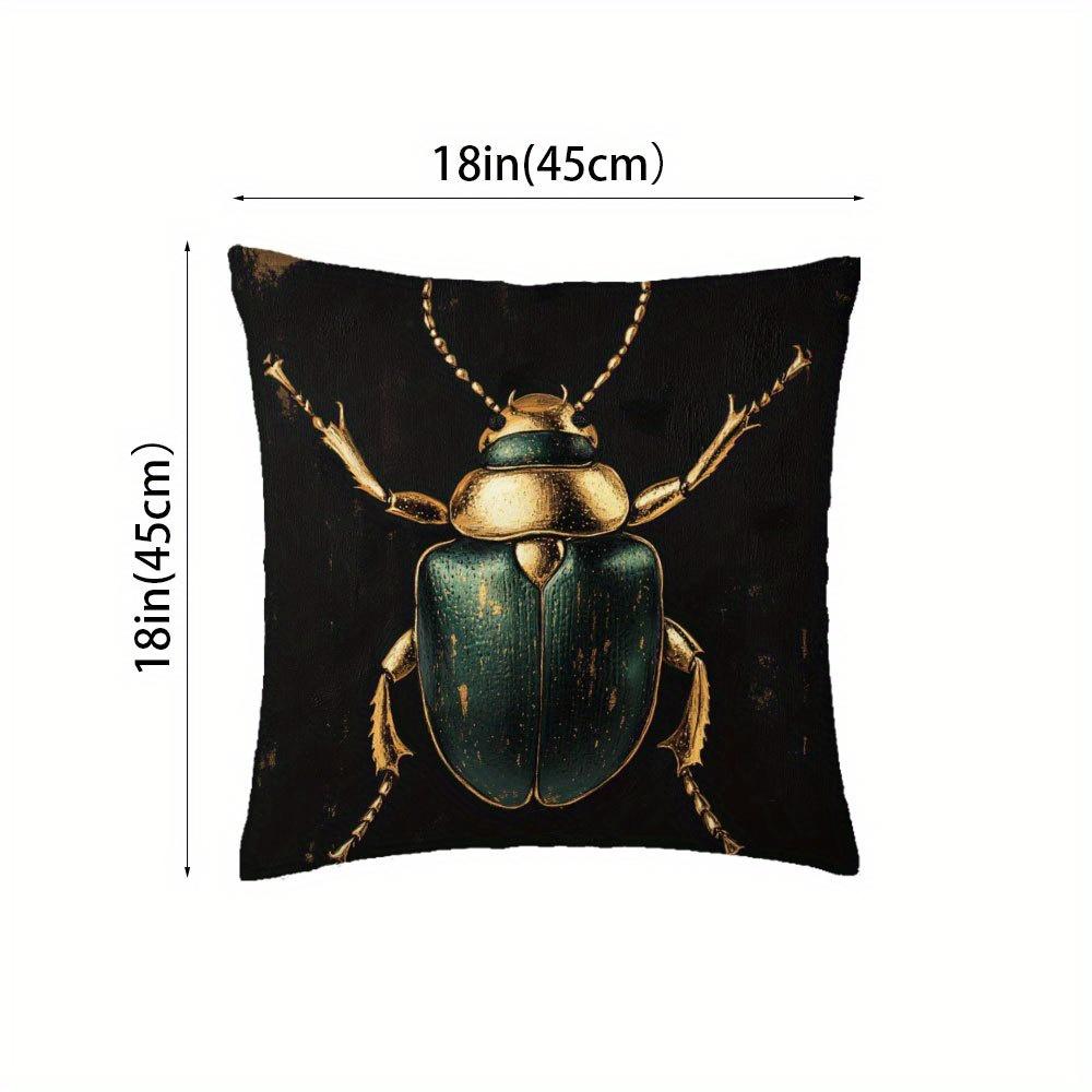 Funda de Cojín Decorativa de Lujo Color Verde Escarabajo y Dorado con Estampado de Insectos, Doble Cara, para Cama y Sofá