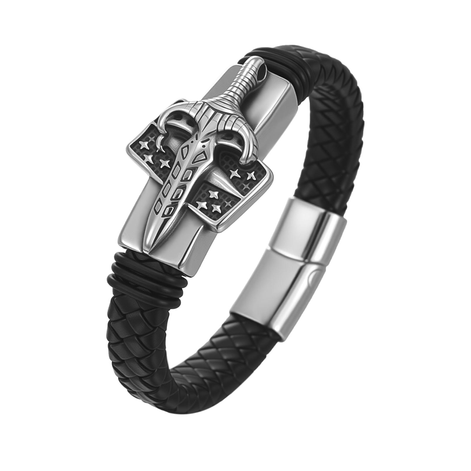 

LIKGREAT Viking Knight Sword Bracelet for Men Braided Leather Rope Wristband Medieval Norse Pagan Jewelry Gift Wholesale
