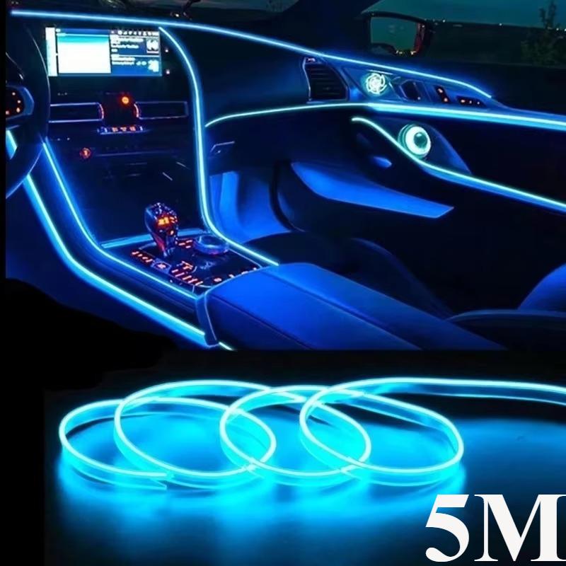 5M Car Environment El Wire LED USB Flexible Neon Interior Lights Car Decorative Accessories Dome Lights 6