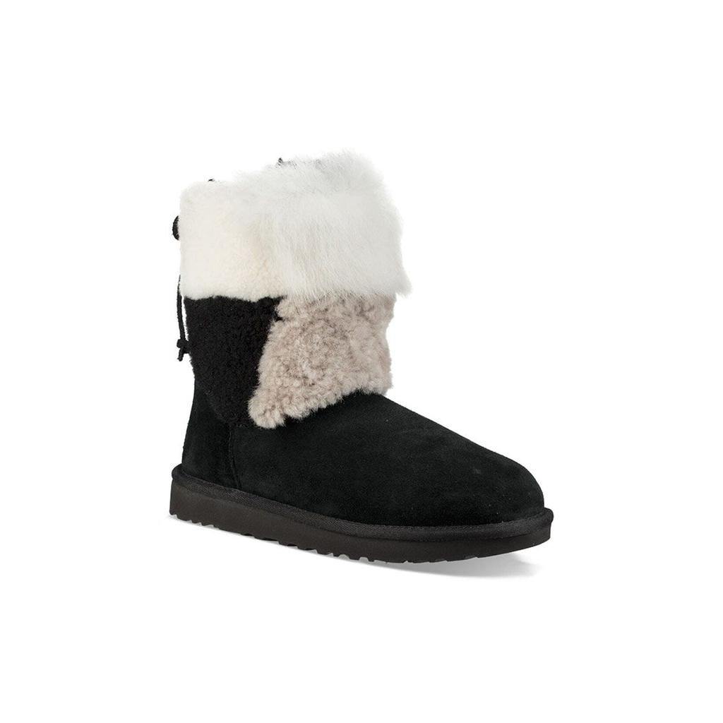 UGG Classic Short Patchwork Fluff Warm Comfortable Fleece Snow Boots Women Boots Black 1098071-BLK