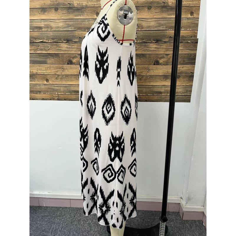 Summer Women's Sleeveless Pullover Halter Dress Fashion Loose Printed Long Dress